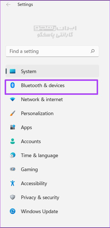 روی Bluetooth & devices کلیک کنید.